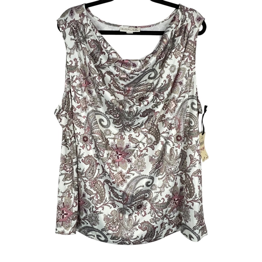NWT - 2x Emaline Women's Pink Paisley Cowl Neck Sleeveless Blouse Top